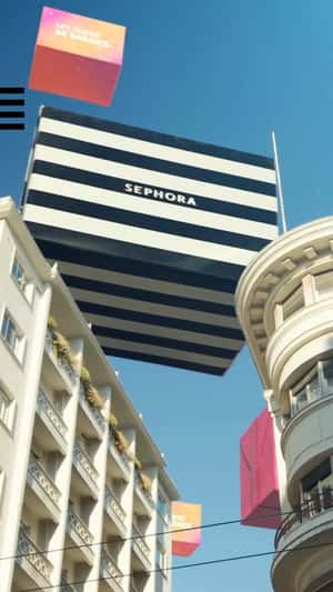 Floating Gift Boxes Spotted Downtown in a fake-out-of-home ad of Sephora