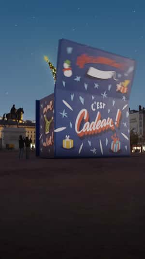 Gift Box Reveals Christmas Tree in a fake-out-of-home ad of La Poste