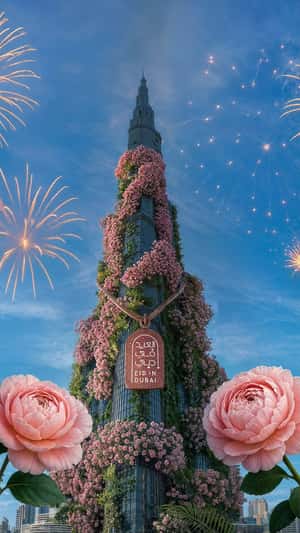 Pink Flowers Bloom on Burj Khalifa in a fake-out-of-home ad of BrandDubai
