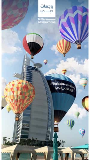 Hot Air Balloons Floating Across Dubai in a fake-out-of-home ad of BrandDubai