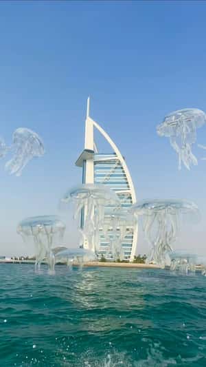 Jelly Fish Swims Above the Sea in a fake-out-of-home ad of BrandDubai