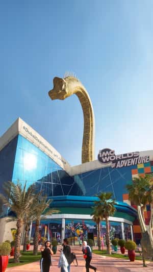 Dinosaur Peeks Above the Adventure Park in a fake-out-of-home ad of BrandDubai