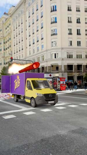 Flaming Stick Chips on Delivery Truck in a fake-out-of-home ad of Takis
