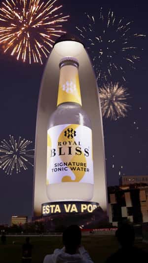 Tower Unfurls Revealing Tonic Water in a fake-out-of-home ad of Royal Bliss