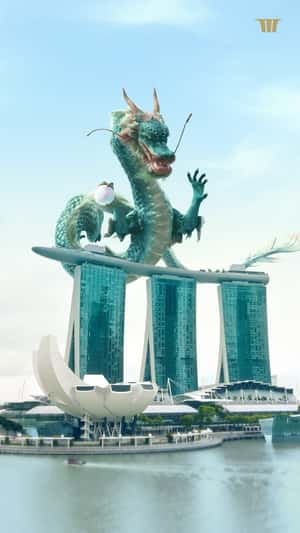 Koi Transformed to Dragon in a fake-out-of-home ad of Marina Bay Sands