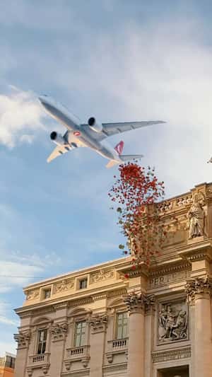 Airplane Drops Roses in a fake-out-of-home ad of Turkish Airlines
