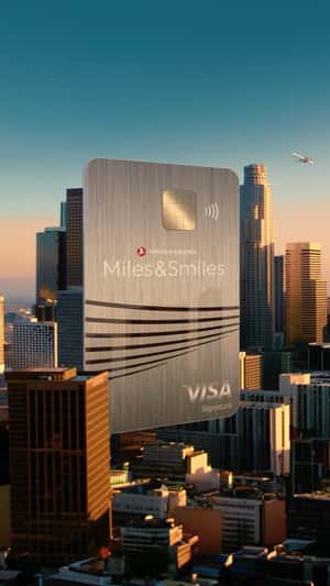 Credit Card Moving Along Skyscrapers in a fake-out-of-home ad of Turkish Airlines