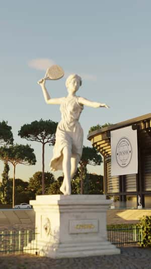 Banner Rolls Down Behind Statue in a fake-out-of-home ad of OYSHO COMMUNITY