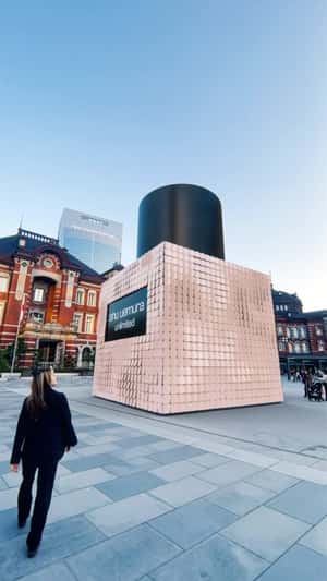 Giant Unlimited Foundation at Tokyo Station in fake-out-of-home ad of Shu Uemura