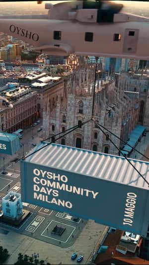 Helicopters Carrying Apparel Containers in a fake-out-of-home ad of OYSHO COMMUNITY