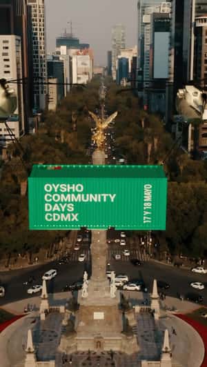 Helicopters Carry Green Container in a fake-out-of-home ad of OYSHO COMMUNITY