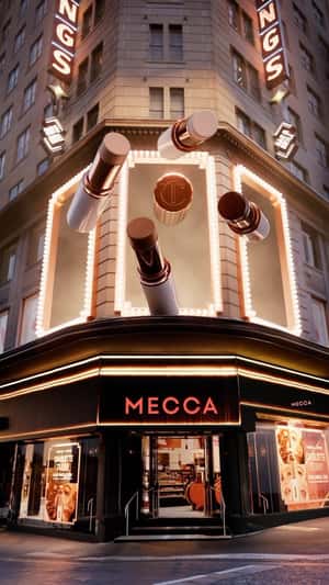 Lipstick Emerges From Window in a fake-out-of-home ad of Mecca