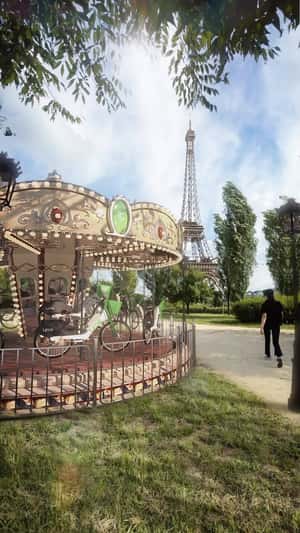 E-bikes Carousel in Paris in a fake-out-of-home ad of Lime