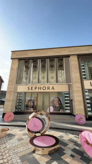 Blush Powders Fell from Façade in a fake-out-of-home ad of Sephora
