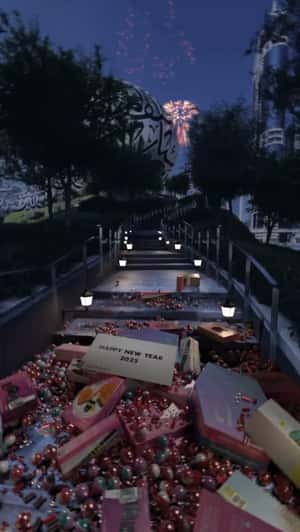 Ornament Explodes with Beauty Products in a fake-out-of-home ad of Sephora