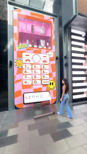 Cellphone Vending Machine at Mall in a fake-out-of-home ad of Sephora