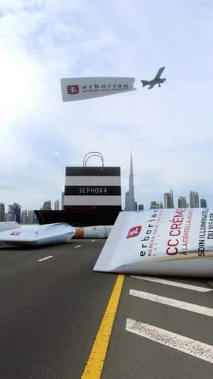 Shopping Bag Drops on Highway in a fake-out-of-home ad of Sephora