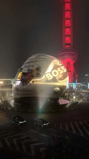 Helmet Installation at Roundabout in a fake-out-of-home ad of BOSS