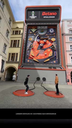 Pinball Game on Building Wall in a fake-out-of-home ad of Betano