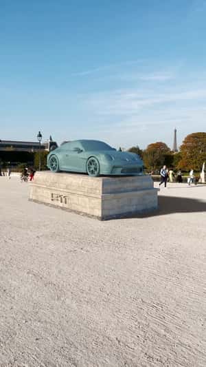Sports Car Monument in fake-out-of-home ad of Porsche