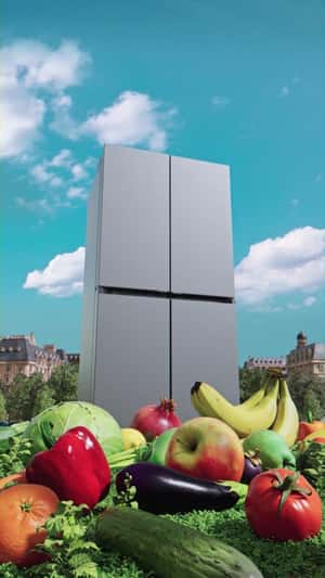Food Truck Delivers Produce on Refrigerator in a fake-out-of-home ad of Samsung