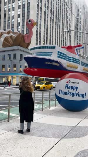 Inflatable Ship Cruising on Street in a fake-out-of-home ad of Carnival Cruise
