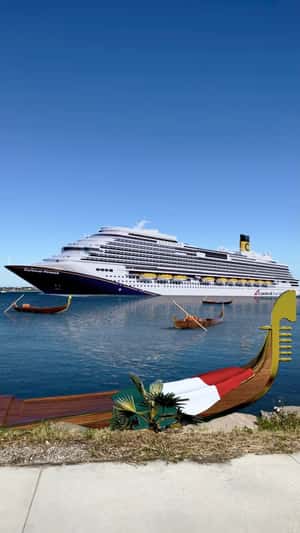 Gondolas Spotted on the Sea in a fake-out-of-home ad of Carnival Cruise