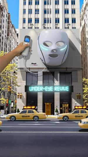 Face Mask Lights on Façade in a fake-out-of-home ad of Shark Beauty
