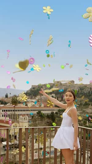 Flower Charms Fill the Sky in a fake-out-of-home ad of Anna Maria Mazaraki