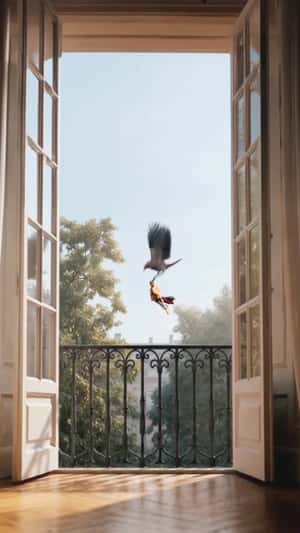 Bird Leaves Key on Balcony in a fake-out-of-home ad of AMIRI