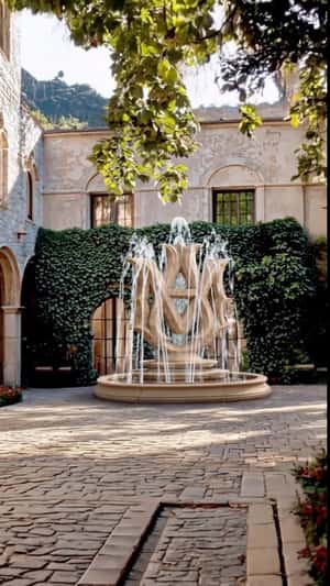 Golden Logo Fountain on Garden in a fake-out-of-home ad of AMIRI