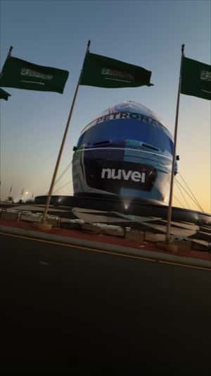 F1 Helmet Roundabout Installation in a fake-out-of-home ad of Adidas