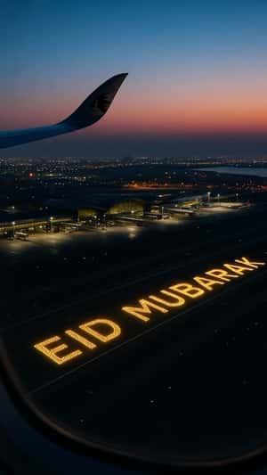 Eid Greetings on Runway in a fake-out-of-home ad of Qatar Airways 