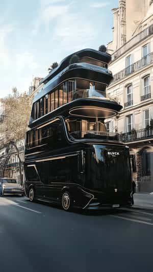 Motorhome Cruising in Paris Street in a fake-out-of-home ad of Blvck 