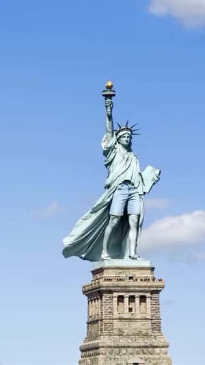Statue of Liberty Wears Denim in a fake-out-of-home ad of American Eagle