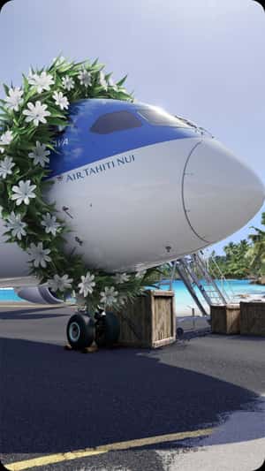 Plane Wears Flower Garland in a fake-out-of-home ad of Air Tahiti Nui
