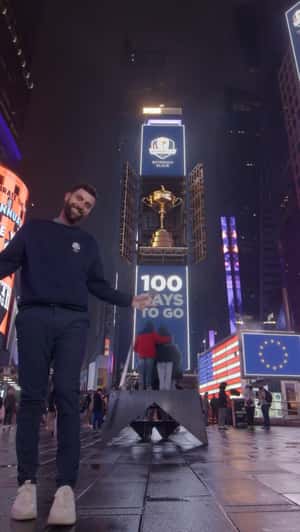 Trophy Unveiled from Digital Screen in a fake-out-of-home ad of Ryder Cup