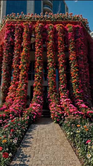 Flowers Cover Entire Facade in a fake-out-of-home ad of Aseel Restaurant & Cafe