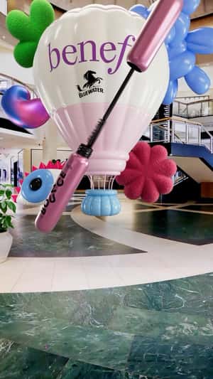 Hot Air Balloon Descends Inside the Mall in a fake-out-of-home ad of Benefit Cosmetics
