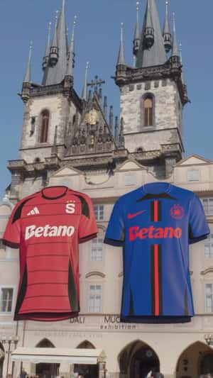 Jerseys Hanging at Church Facade in a fake-out-of-home ad of Betano