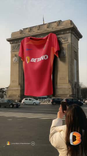 Jersey Hanging at Arcul de Triumf in a fake-out-of-home ad of Betano