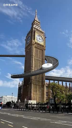 Highway Spirals Around Big Ben in a fake-out-of-home ad of Dreame