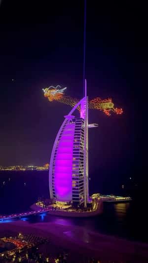 Dragon Drone Show at Burj Al Arab in a fake-out-of-home of Dubai