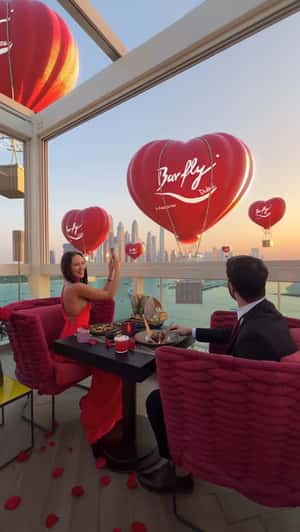 Heart-shaped Hot Air Balloons Ascend in Dubai