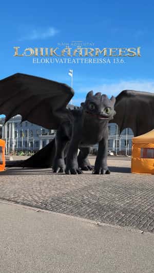 Dragon Lands Near the Street in a fake-out-of-home ad of Leffamaailma