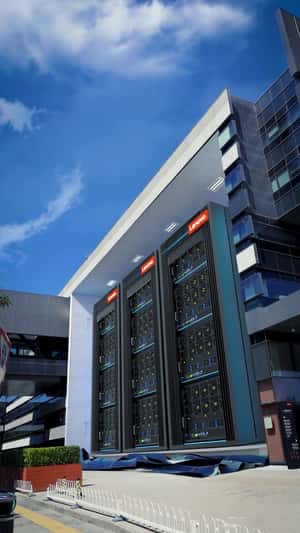 Data Centers Unveiled at Building in a fake-out-of-home ad of Lenovo