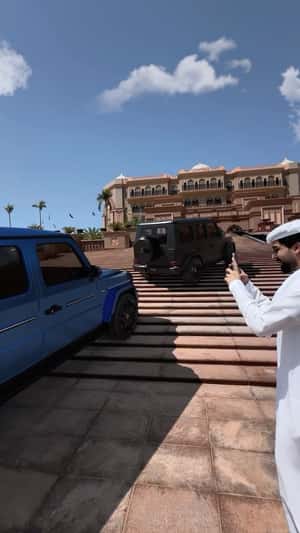 Off-road Cars Driving on Palace Stairs in a fake-out-of-home ad of Mercedes Benz