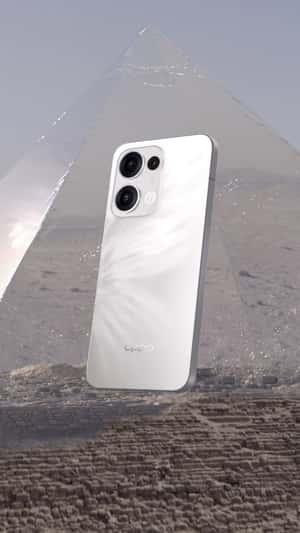 Smartphone Stands Inside Pyramid in a fake-out-of-home ad of OPPO