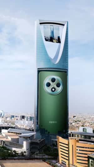 Smartphone is Revealed as Tower Rotates in a fake-out-of-home ad of OPPO