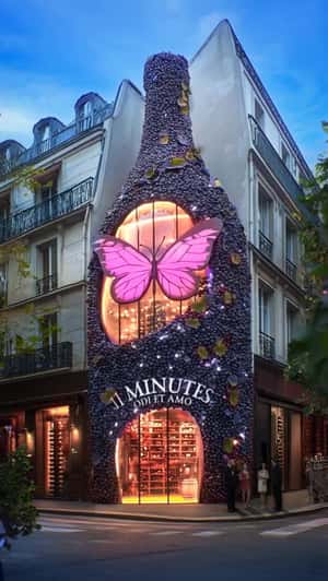 Wine Bottle Facade with Grapes in a fake-out-of-home ad of Pasqua